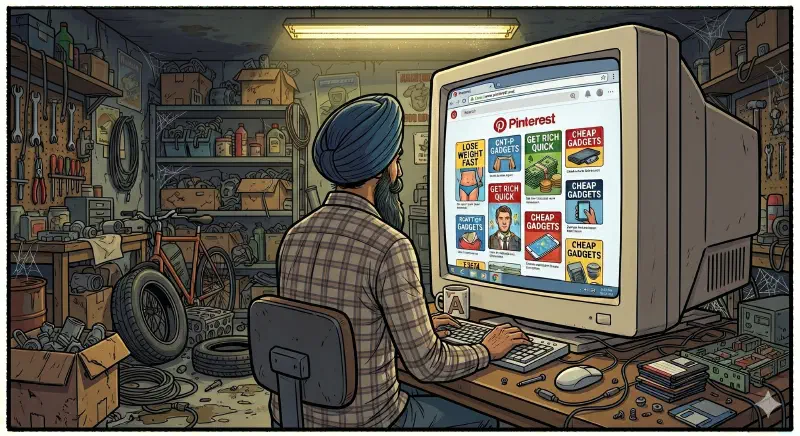 An old man annoyed with Pinterest